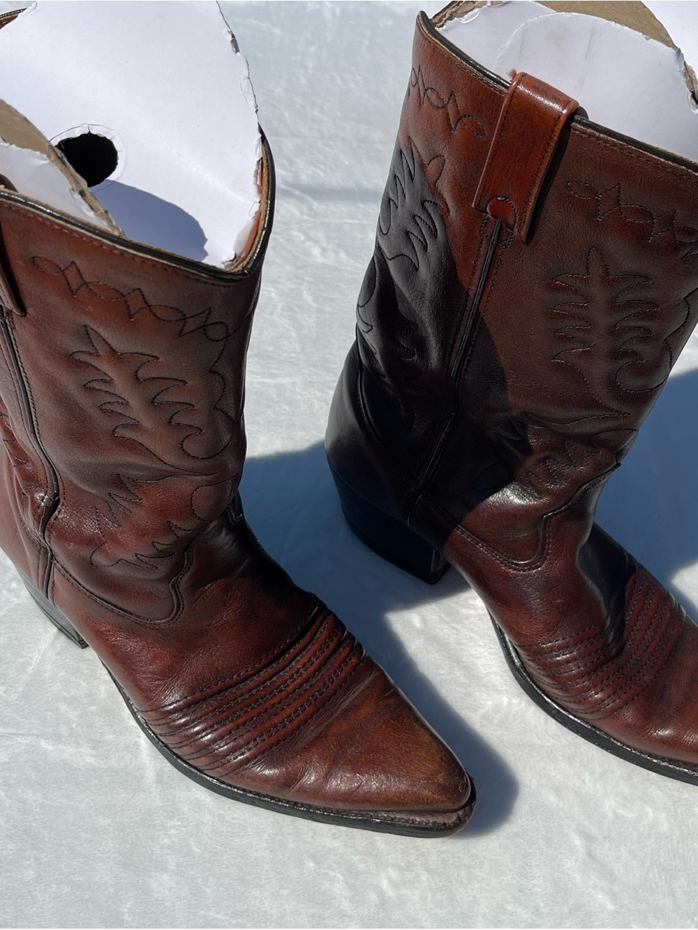 Vintage Double H 1283 Western Cowboy Boots Mens 9 D Cognac
